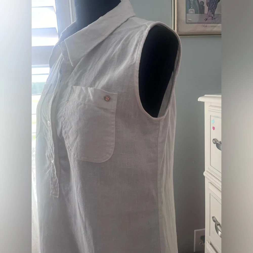 Spartina 449 Pearl White Belted Eliza Sleeveless Linen Shirt Dress • Size S